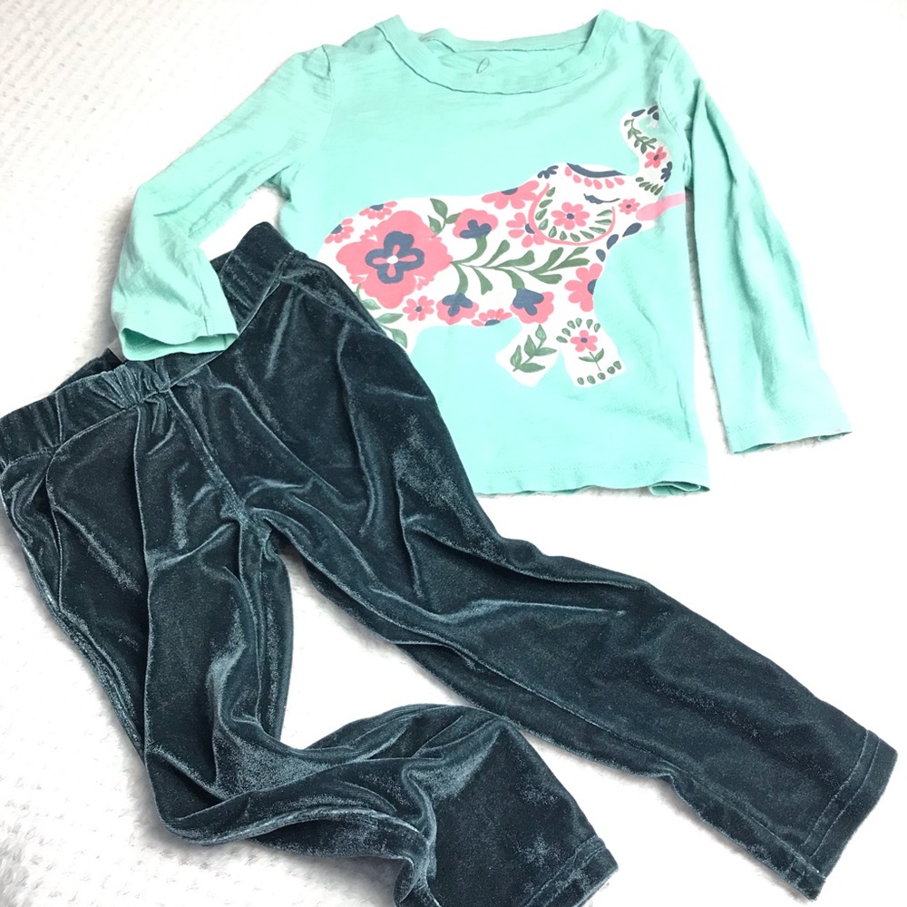 COPY - Peek EUC velvet toddler dark teal pants Sz Xs 2/3